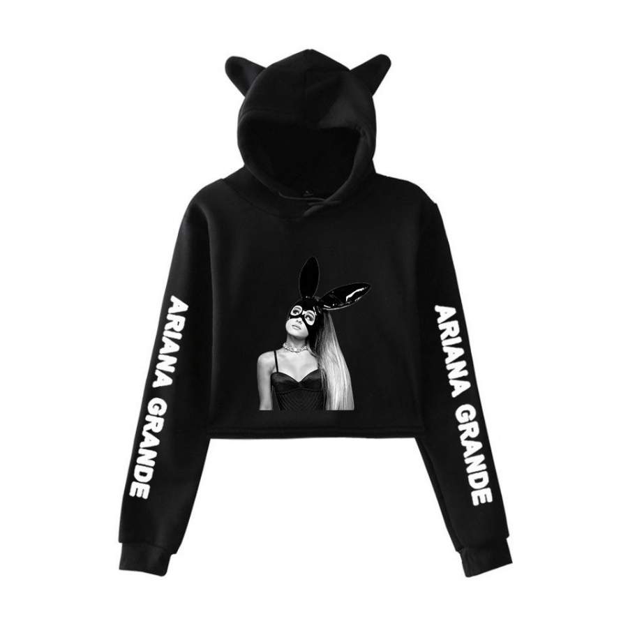 Ariana Grande Crop Top Hoodie Cat Ear Sweatshirt for Women