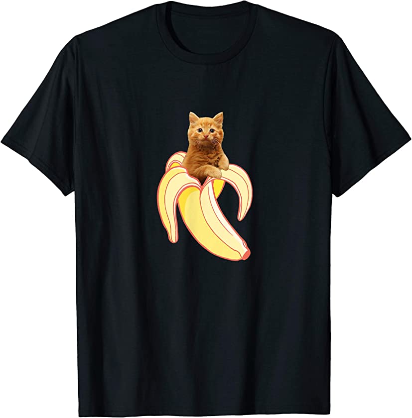 Yellow Banana Cat T Shirt | Cute Kawaii Red Kitten Tee