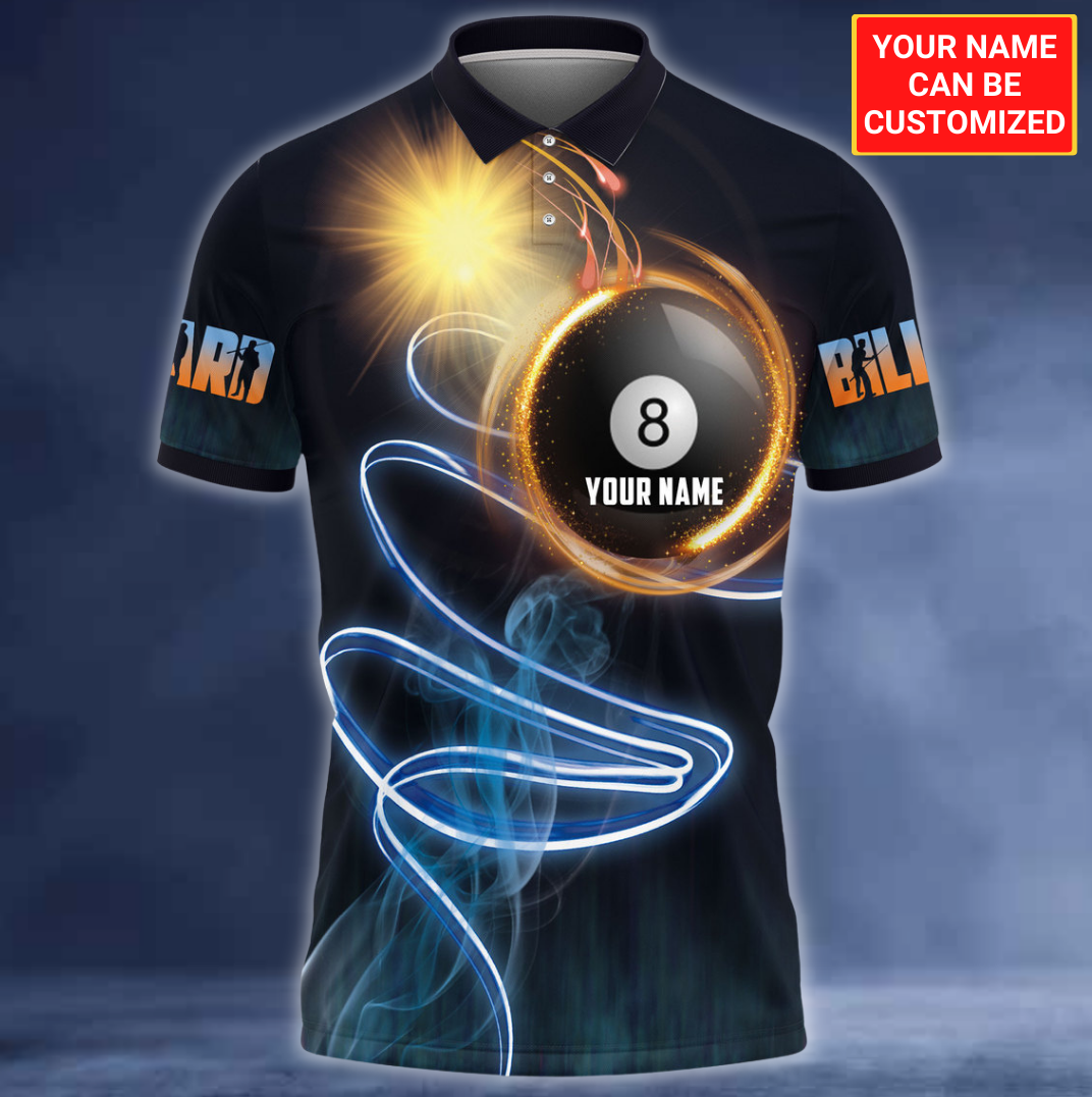 Personalized Name Ball Smoke And Sun Flow Billiard Polo Shirt, Custom In Ball Billiard Shirt For Pool Player