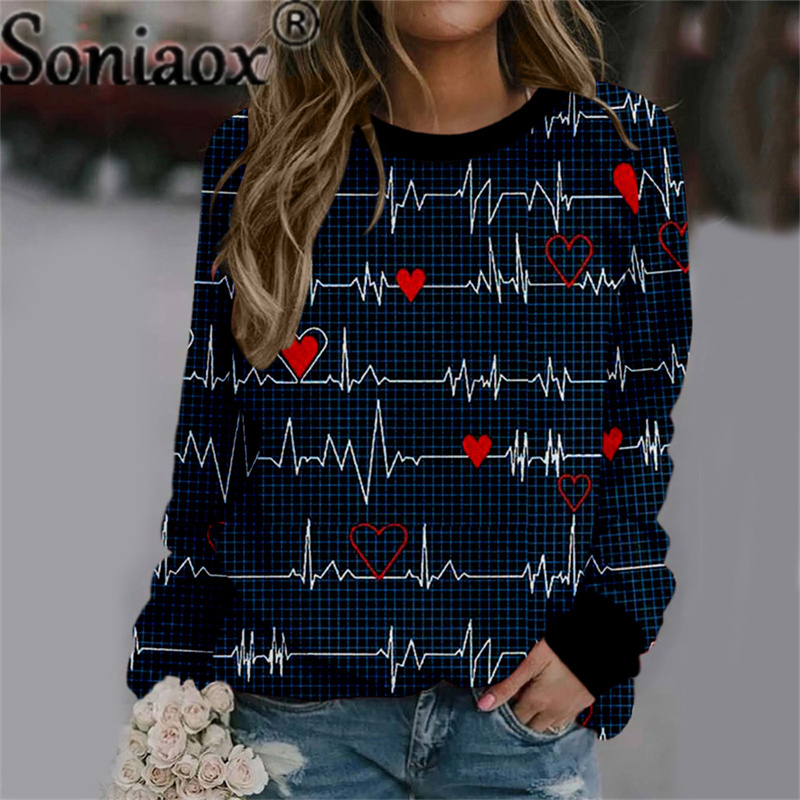 2022 Spring Autumn New Casual Sweatshirt For Women Valentines Day Ladies Long Sleeve Heart Print Pullover Shirt Loose Comfy Tops alx