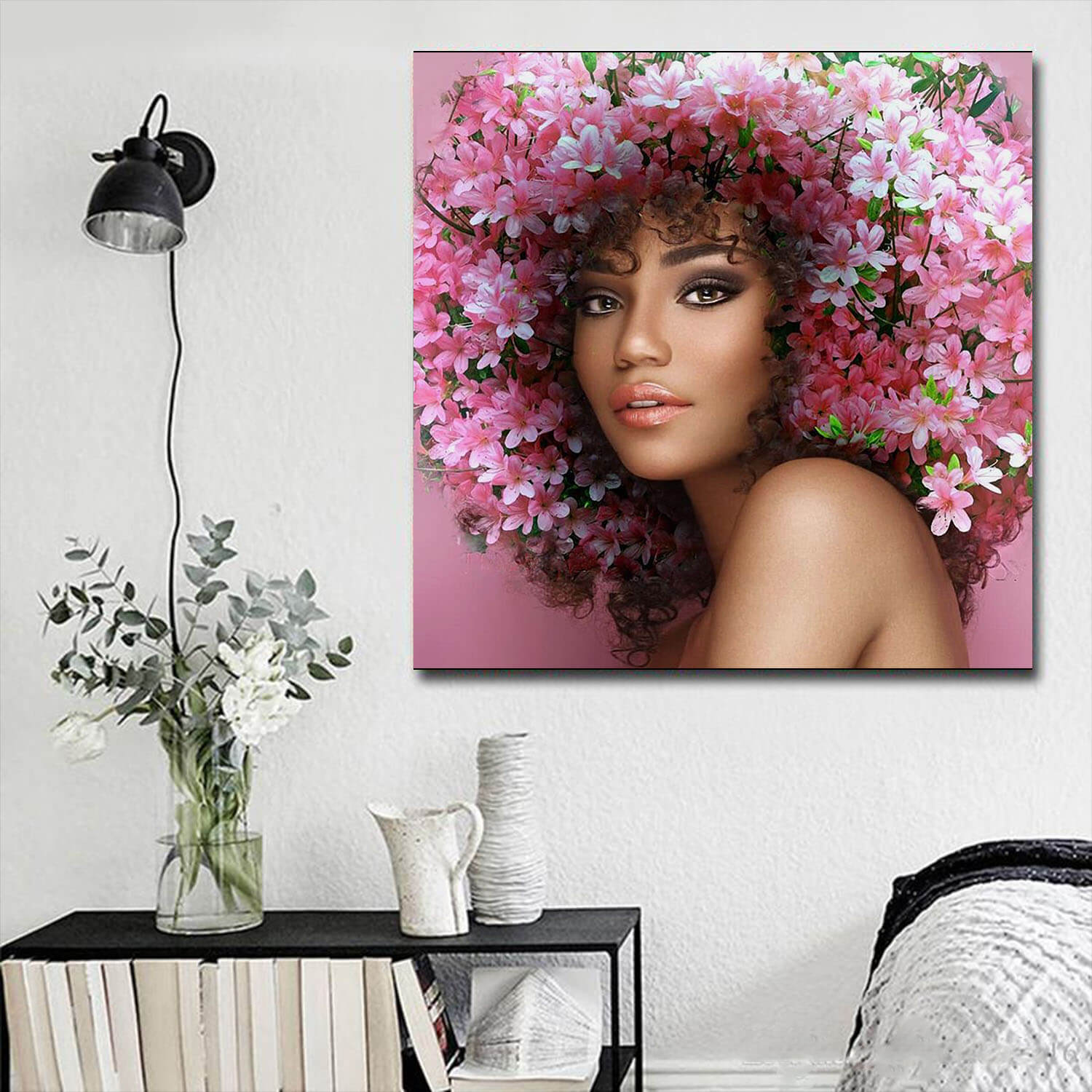 African Canvas Art Flower Hair Girl With Afro Afrocentric Inspired Home Decor WBG6577