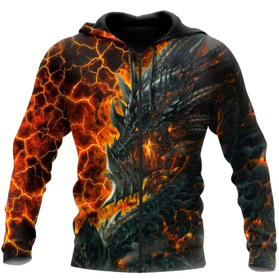 3D Dragon Lava Over Printed Hoodie-ML