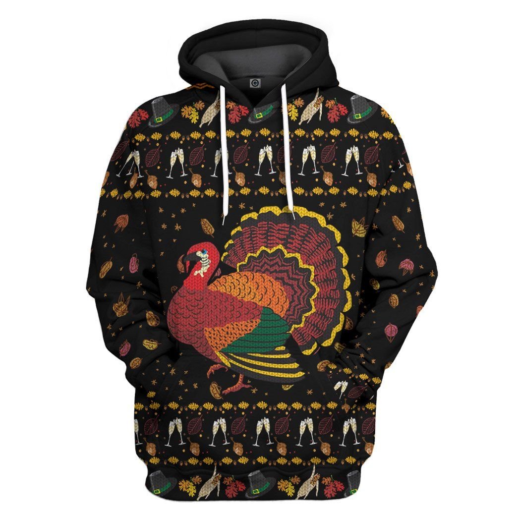 Casespring 3D Party Turkey Thanksgiving Ugly Sweater Custom Hoodie Apparel