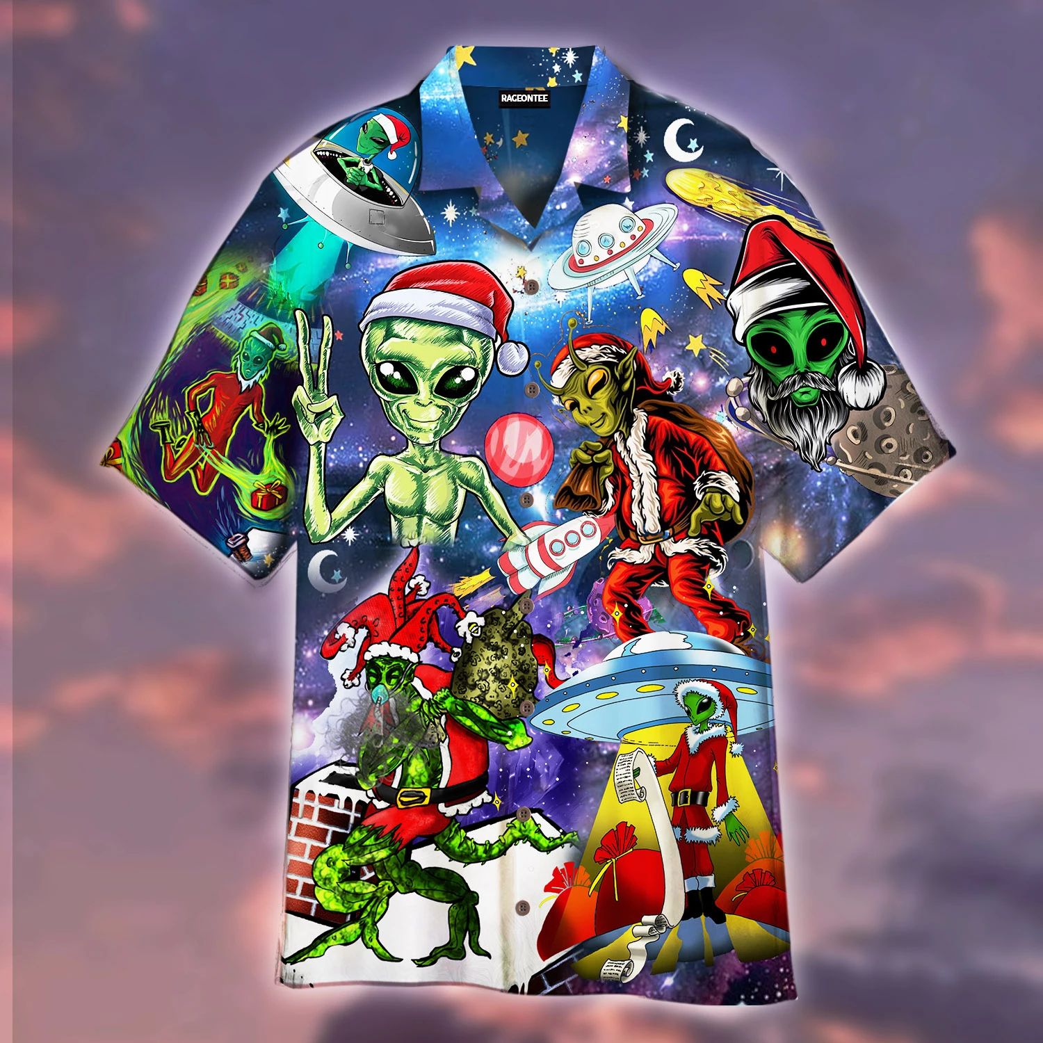 Alien Santas Christmas In The Galaxy Hawaii Shirt Unisex Adult Ha29882