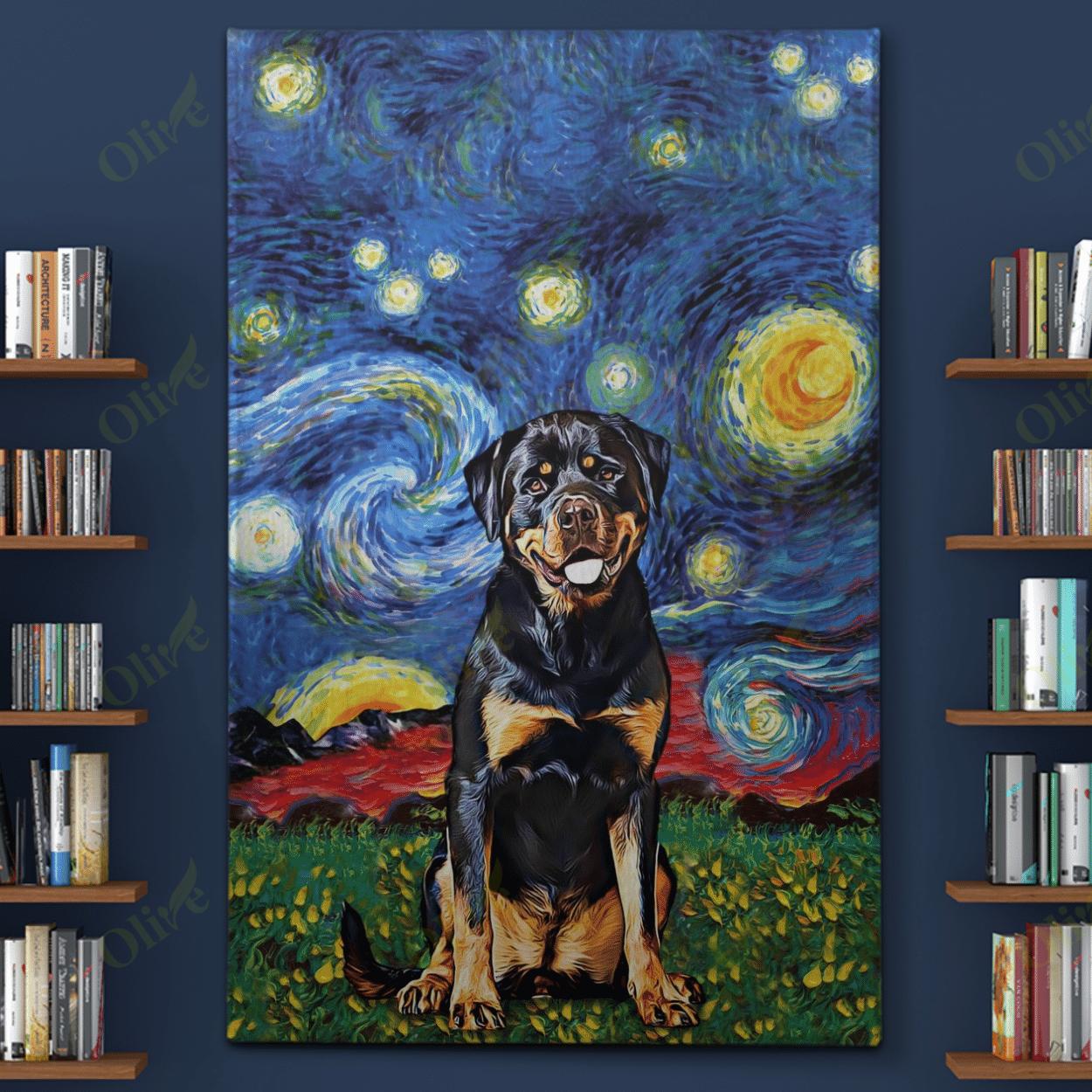 Rottweiler In A Beautiful Night Canvas And Poster | Wall Decor Visual Art