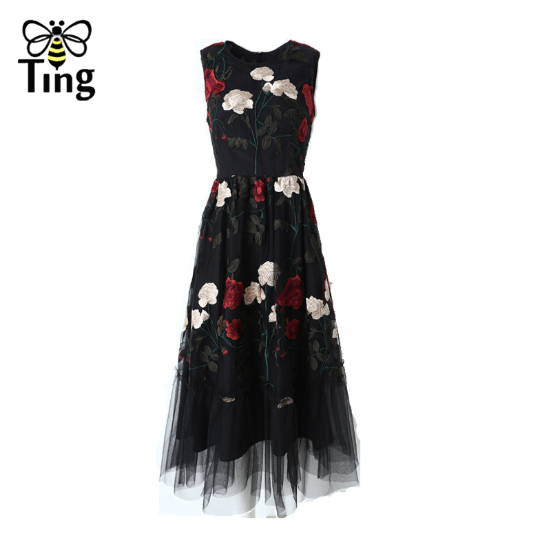 Tingfly Runway Rose Flower Embroidery Summer Party Birthday Night Dresses Vintage Elegant Classic Ball Gown Vestidos Plus Size Z alx