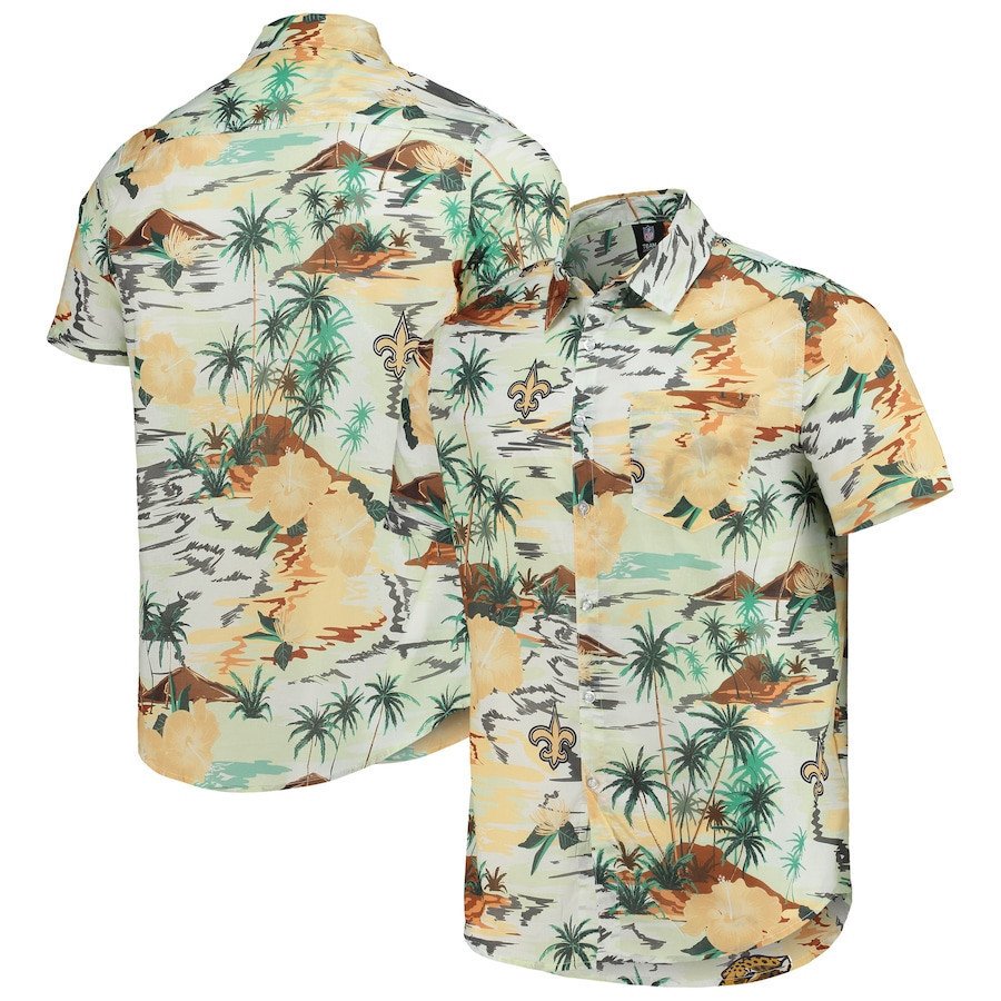 New Orleans Saints Cream Paradise Floral Hawaii Shirt Ha65981