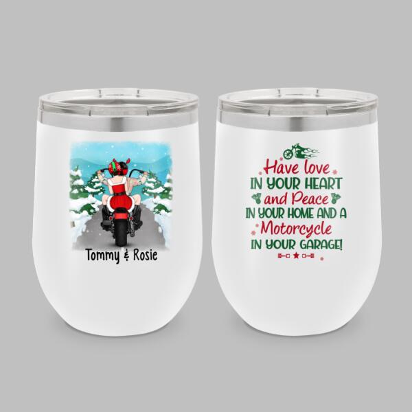 Personalized Wine Tumbler, Christmas Motorcycle Couple, Christmas Gift For Motorcycle Lovers