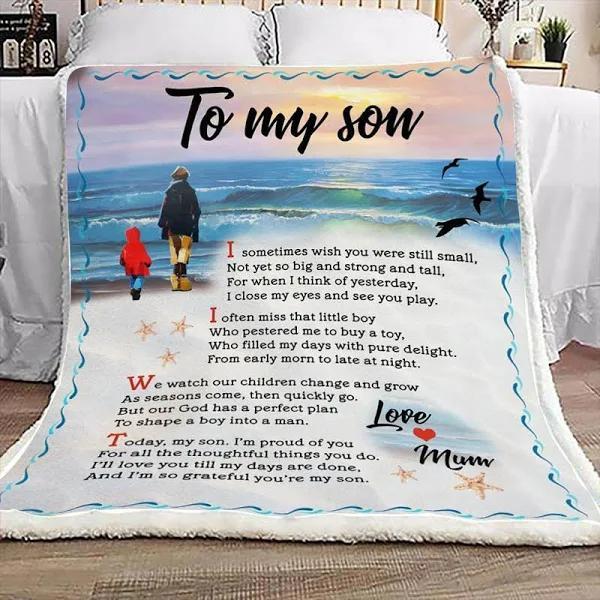 To My Son I Sometimes Wish Fleece Blanket Gift For Son From Mom To Son Home Decor Bedding Couch Sofa Soft And Comfy Cozy