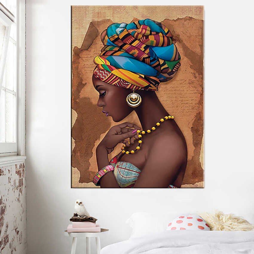 African Woman Yellow Necklace Black Queen Wall Art Poster Canvas