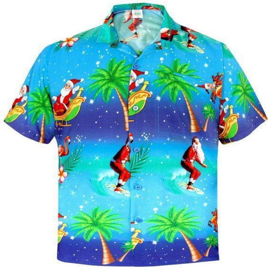 Santa Claus Coconut Tree Christmas Hawaii Aloha Shirts Ha39417