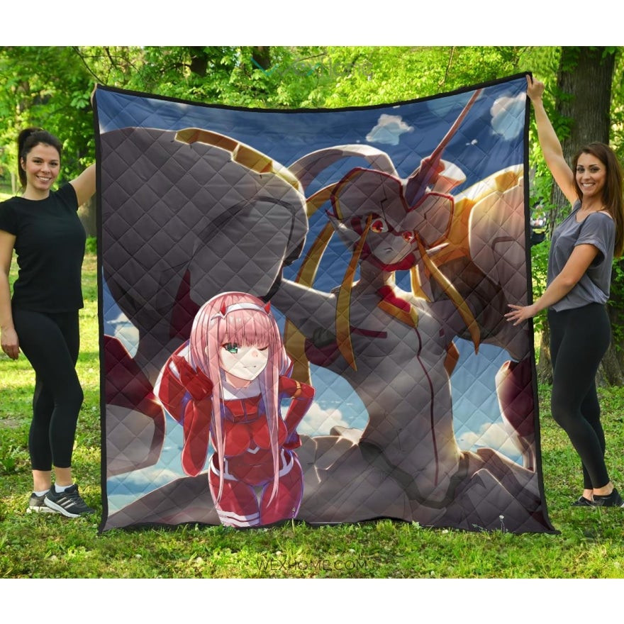 Darling In The Franxx Anime Zero Two With Darling Strelitzia Shadow Face Premium Quilt Blanket