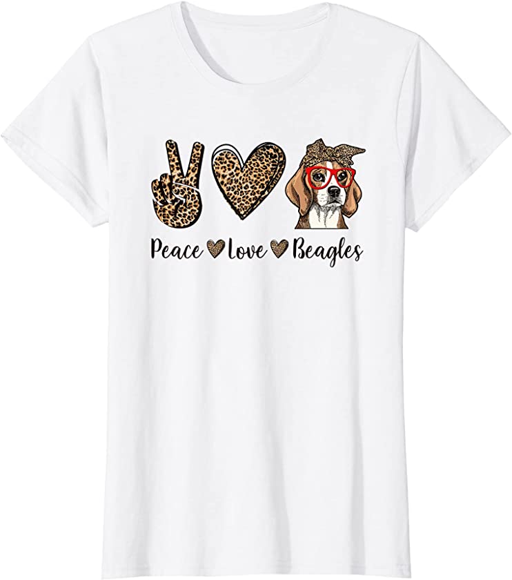 Womens Funny Peace Love Beagles For Beagles Lover Leopard T-Shirt