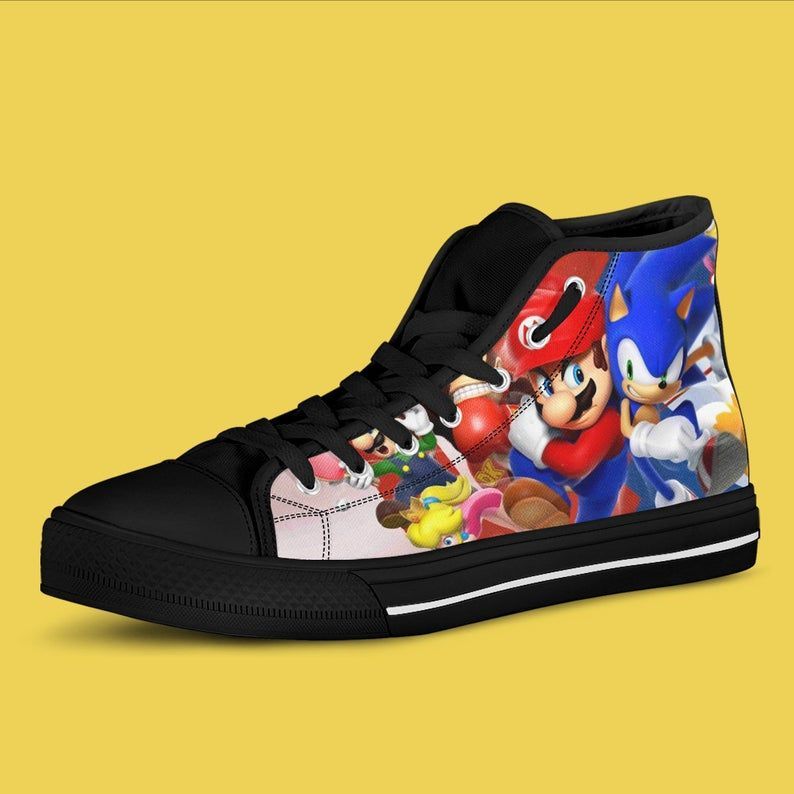 Sonic The Hedgehog Custom Super Mario Custom Canvas Nintendo Printable Game Casual Black High Top Shoes