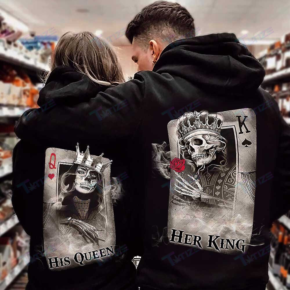 Couple Shirts – His Queen – Her King Couple Skull Matching Couple, Valentine 2022 Gift Graphic Unisex T Shirt, Sweatshirt, Hoodie Size S – 5Xl