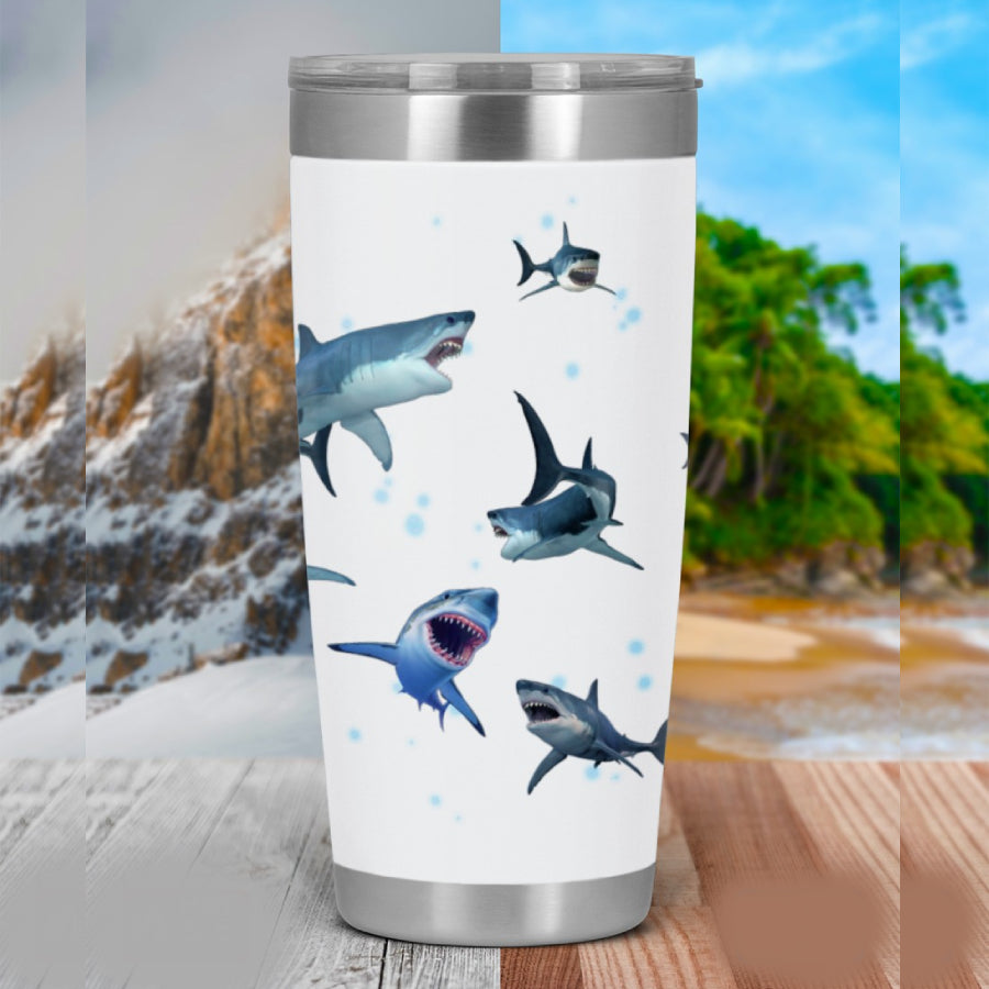 Shark Swimming Around Stainless Steel Skinny Tumbler Bulk, Double Wall Vacuum Slim Water Tumbler Cup With Lid, Reusable Metal Travel Coffee Mug