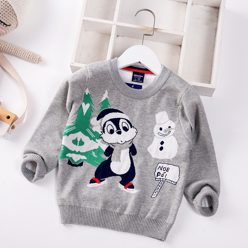 2022 Autumn Winter New Kids Christmas Sweater Boy Coat Children Clothing Baby Cotton Thick Wool Top Boys Pullover Cartoon 3-8y alx