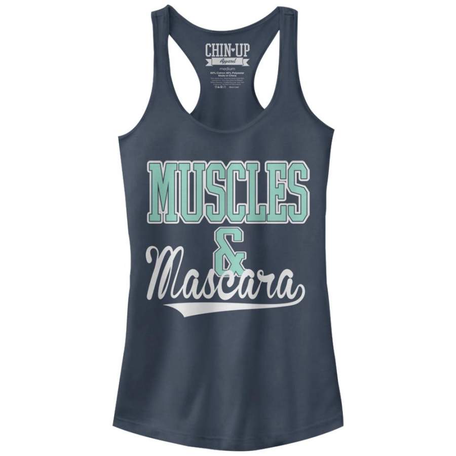 CHIN UP Junior’s Sporty Muscles and Mascara  Racerback Tank Indigo