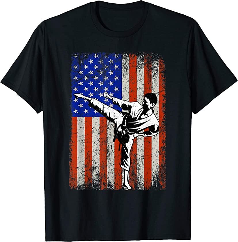 Vintage Karate American Flag Patriotic USA Martial Arts Gift T-Shirt