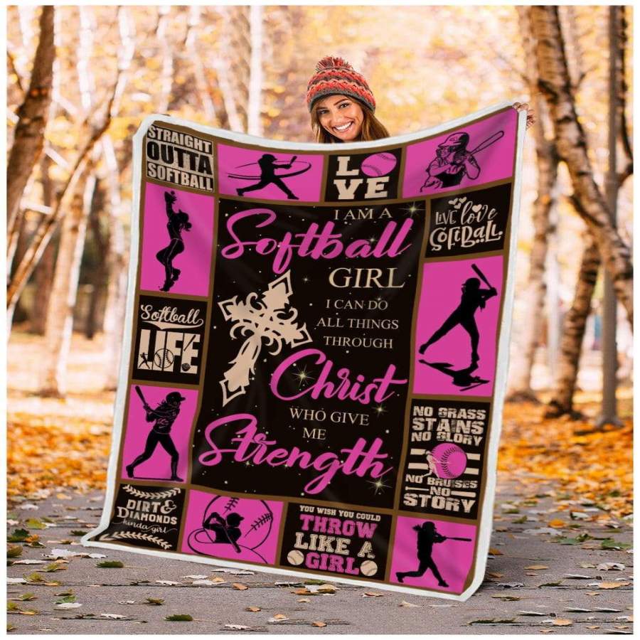 Blanket Giving Softball Lovers I Can Do All Thing Through Christ