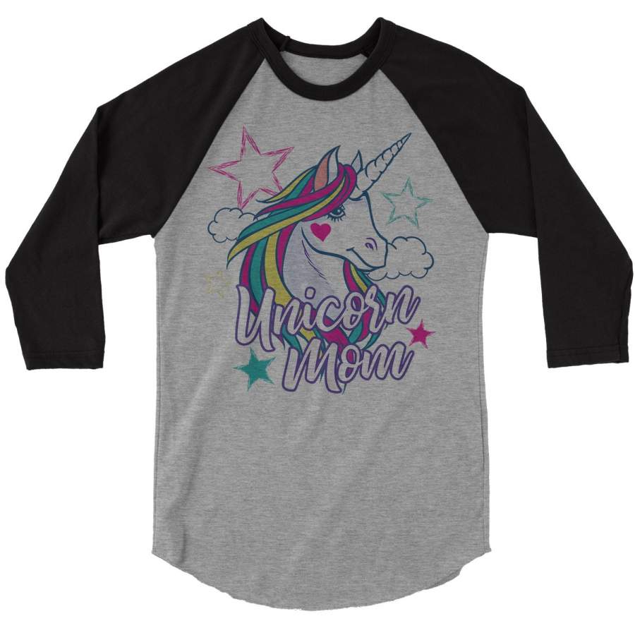 Women’s Unicorn Mom T-Shirt Unicorn Mom Shirts Raglan 3/4 Sleeve Graphic Cute Mommy Me Tee Unicorns Tshirt