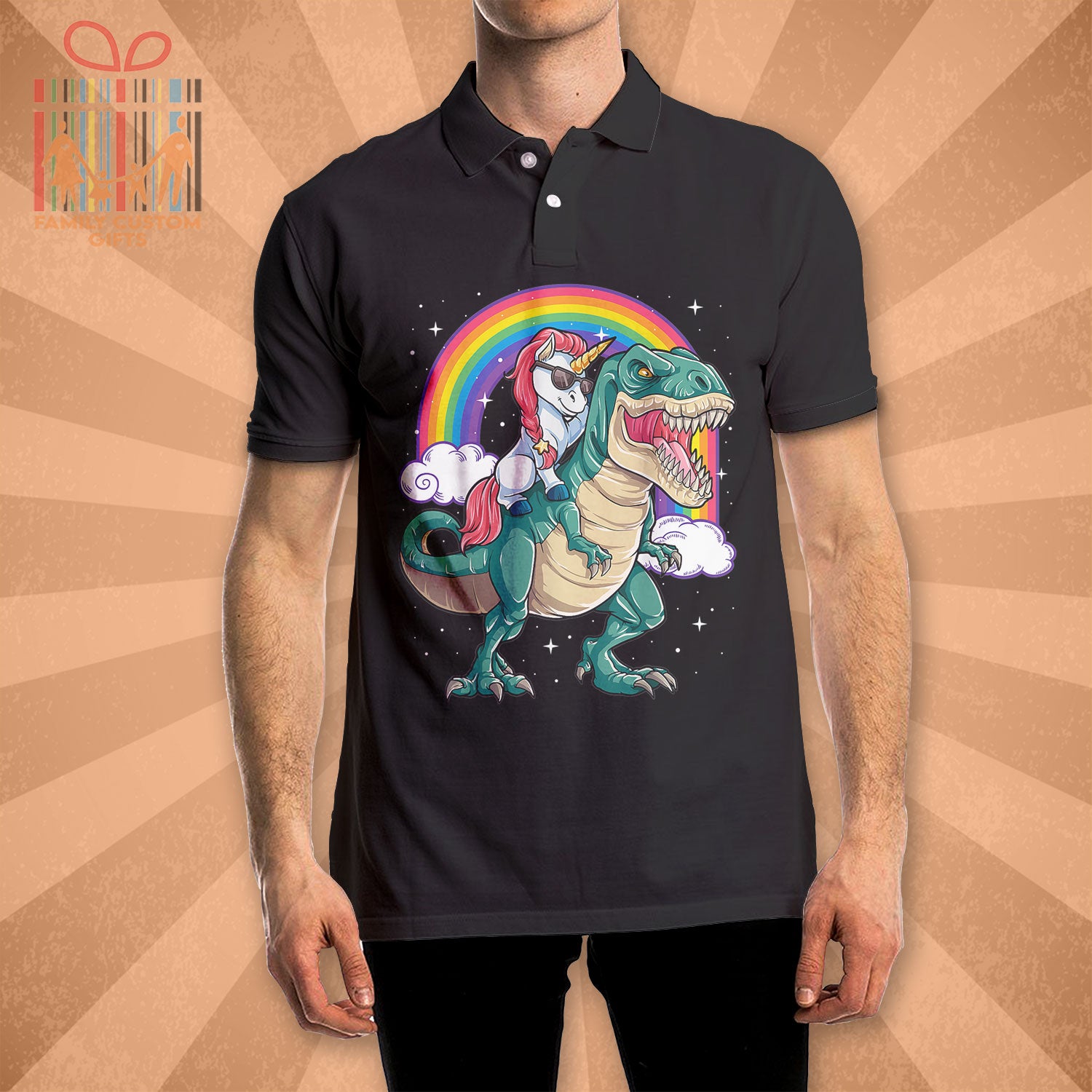 Custom Polo Shirts Unicorn Riding T Rex Polo Shirts For Men Women
