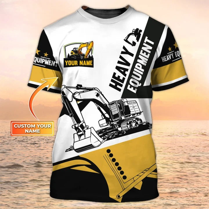 Custom Heavy Equipment Man Shirt White 3D All Over Printed Excavator Uniform