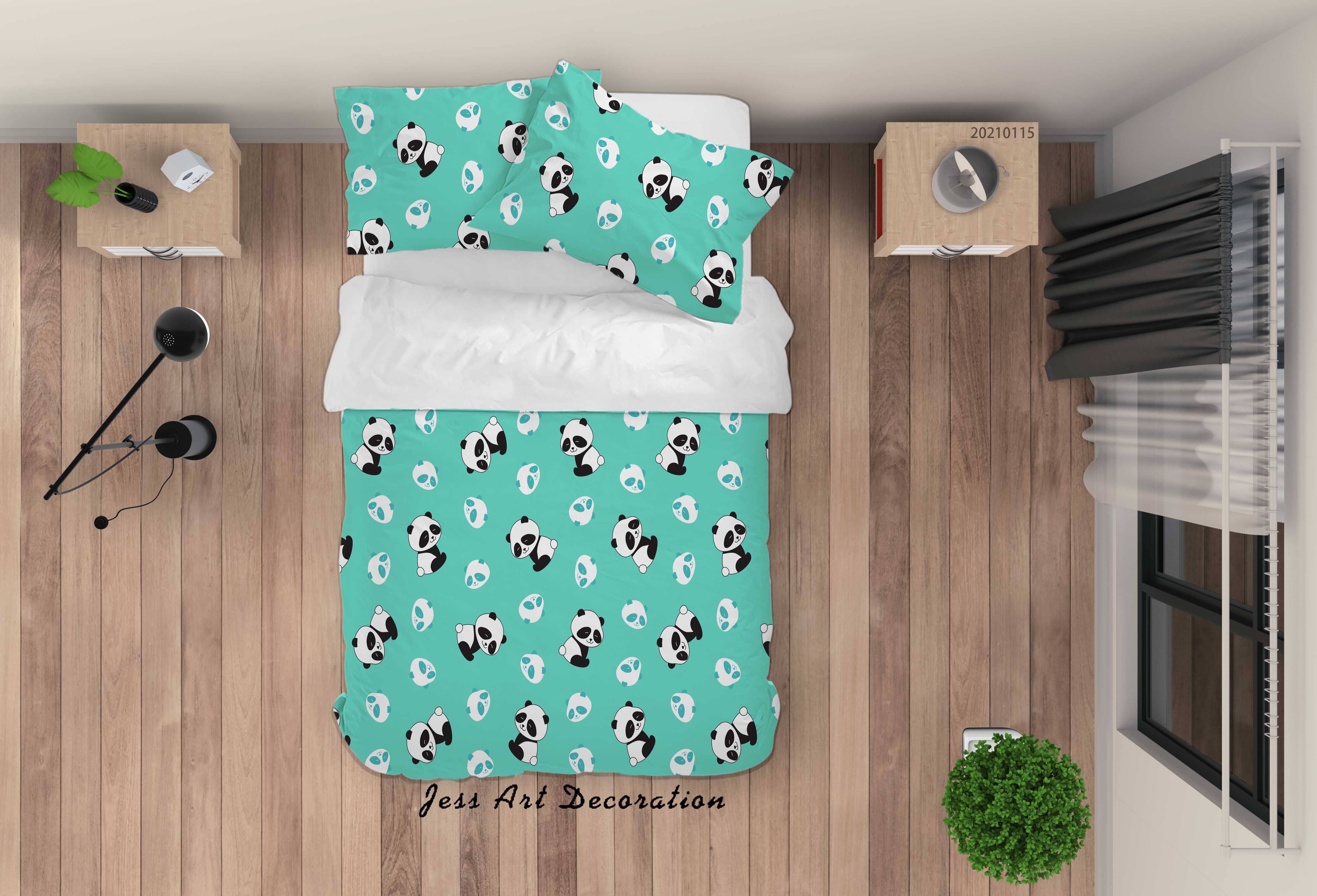 3D Cartoon Animal Panda Green Quilt Cover Set Bedding Set Duvet Cover Pillowcases 59