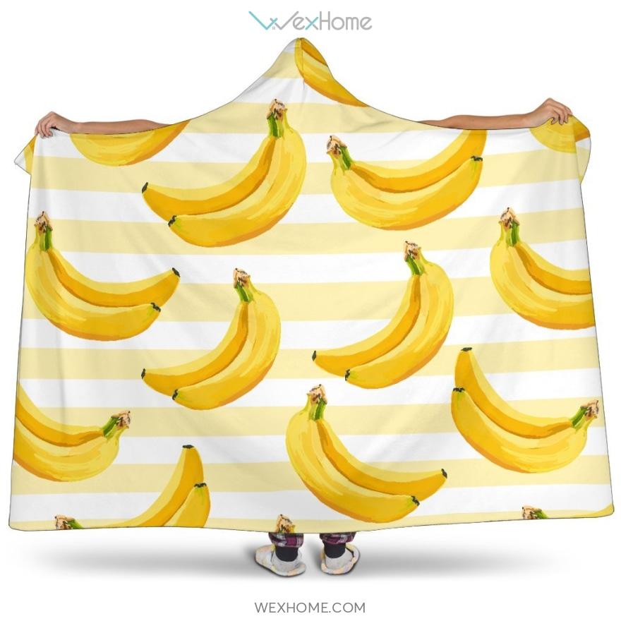 Banana Pattern Blackground Hooded Blanket