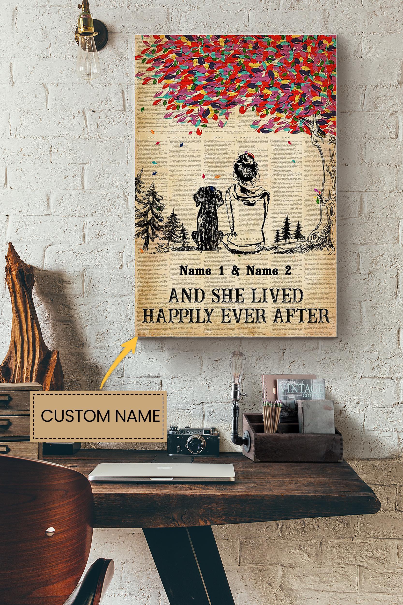 Dog And Girl Personalized Poster – Animal Wall Art – Gift For Dog Lover Dog Foster Puppy Fan Farmhouse Decor Wrapped Canvas