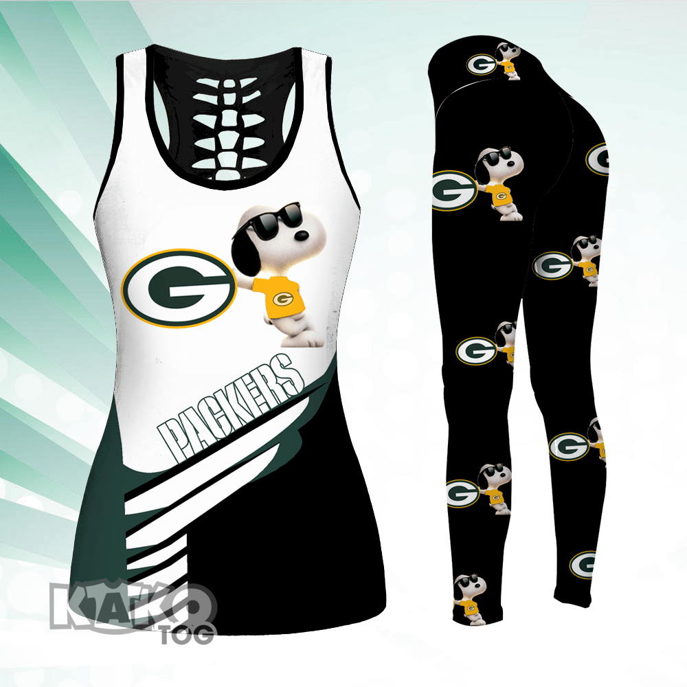 Combo Green Bay Packers Snoopy Hollow Tanktop Leggings Set V1636