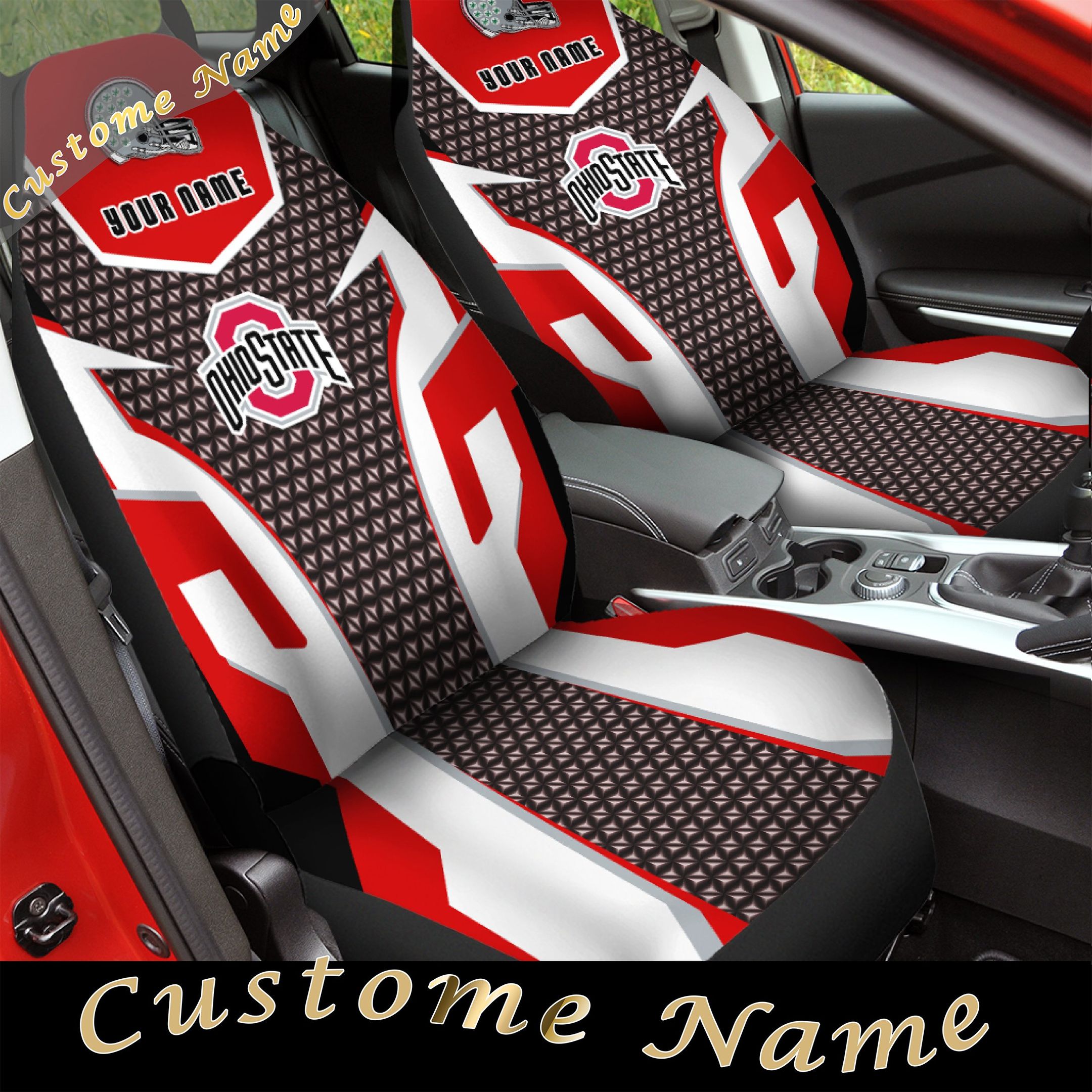 Ohio State Buckeyes Football Custom Name Car Seat Covers (Set Of 2) – V4