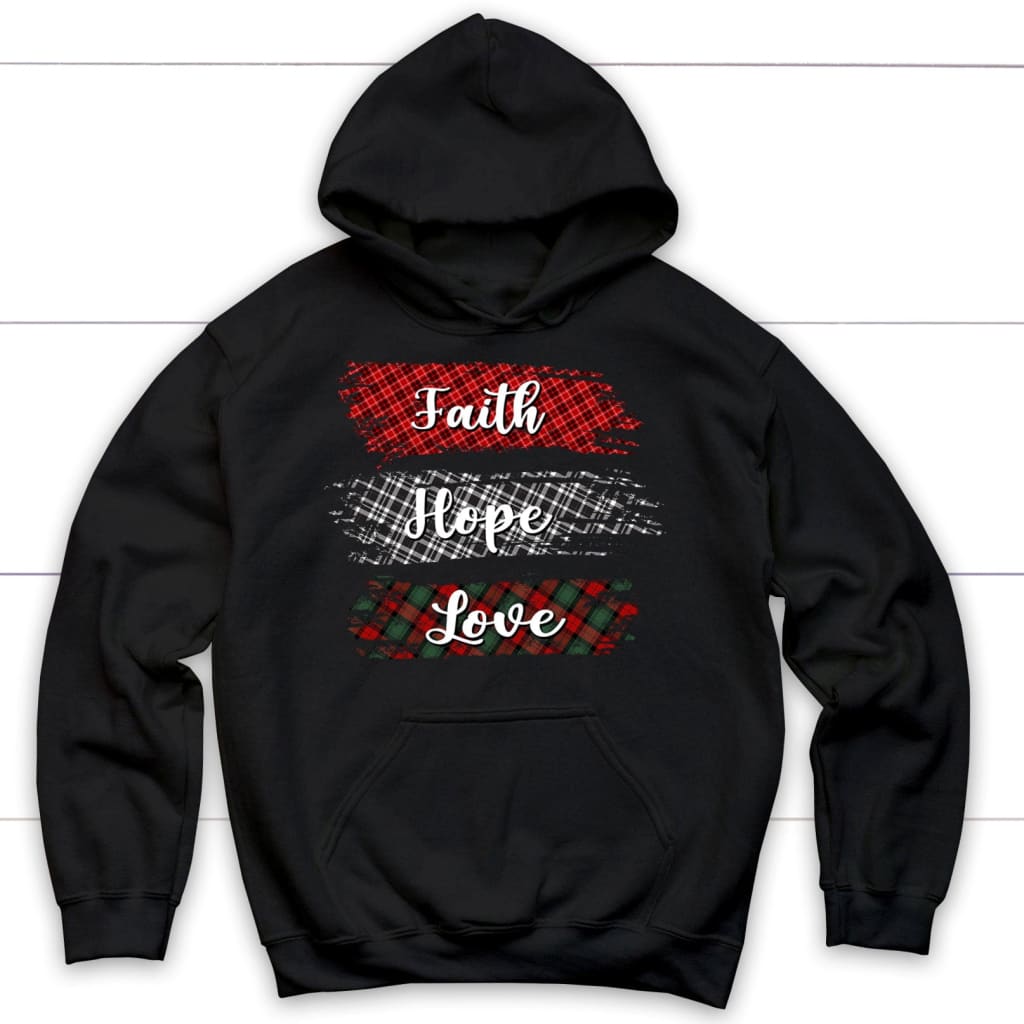 Buffalo Plaid, Faith Hope Love, Christian Hoodie