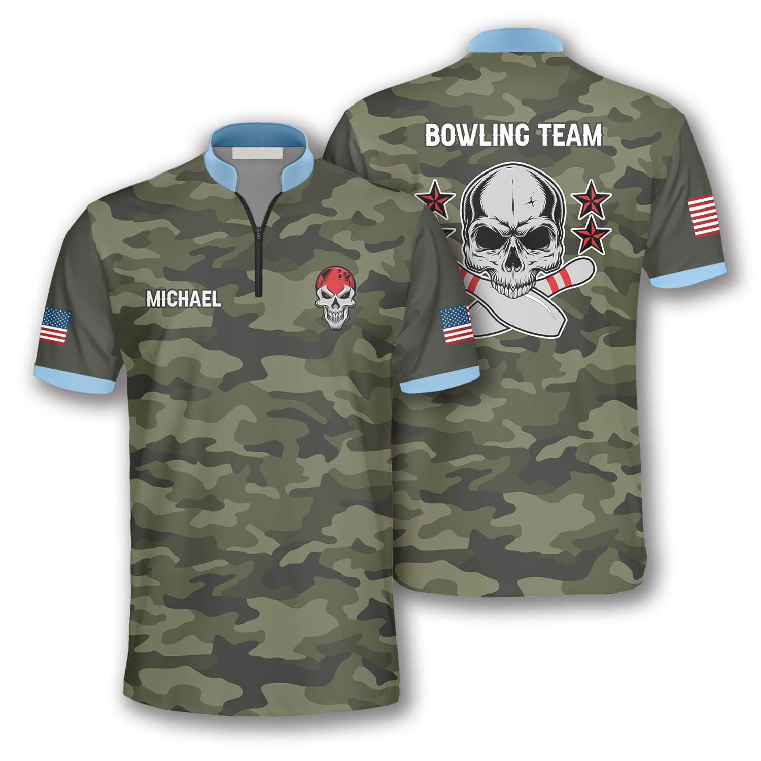 Passionate Skull Camo Custom Bowling Jerseys For Men, 3D All Over Print Bowling Shirt, Skull Shirt