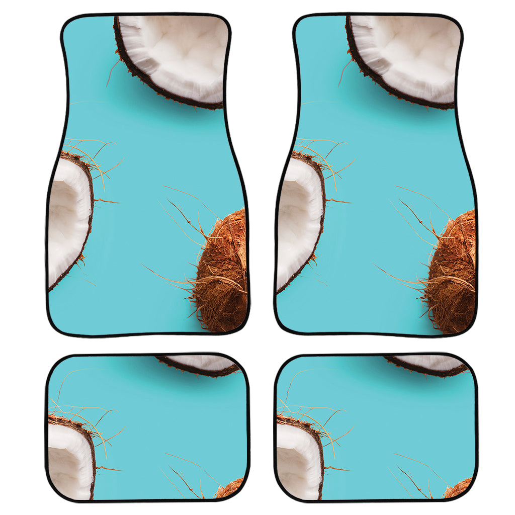 Blue Coconut Pattern Print Front And Back Car Floor Mats, Front Car Mat