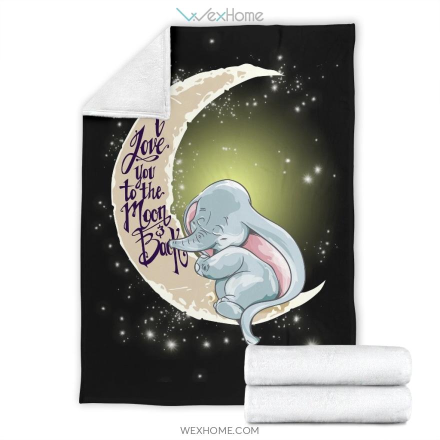 Love You To The Moon And Back Little Sleeping Dumbo Elephant Premium Blanket