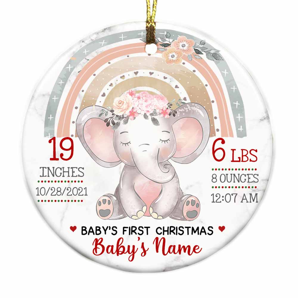 Personalized Elephant Baby Info Christmas Circle Ornament