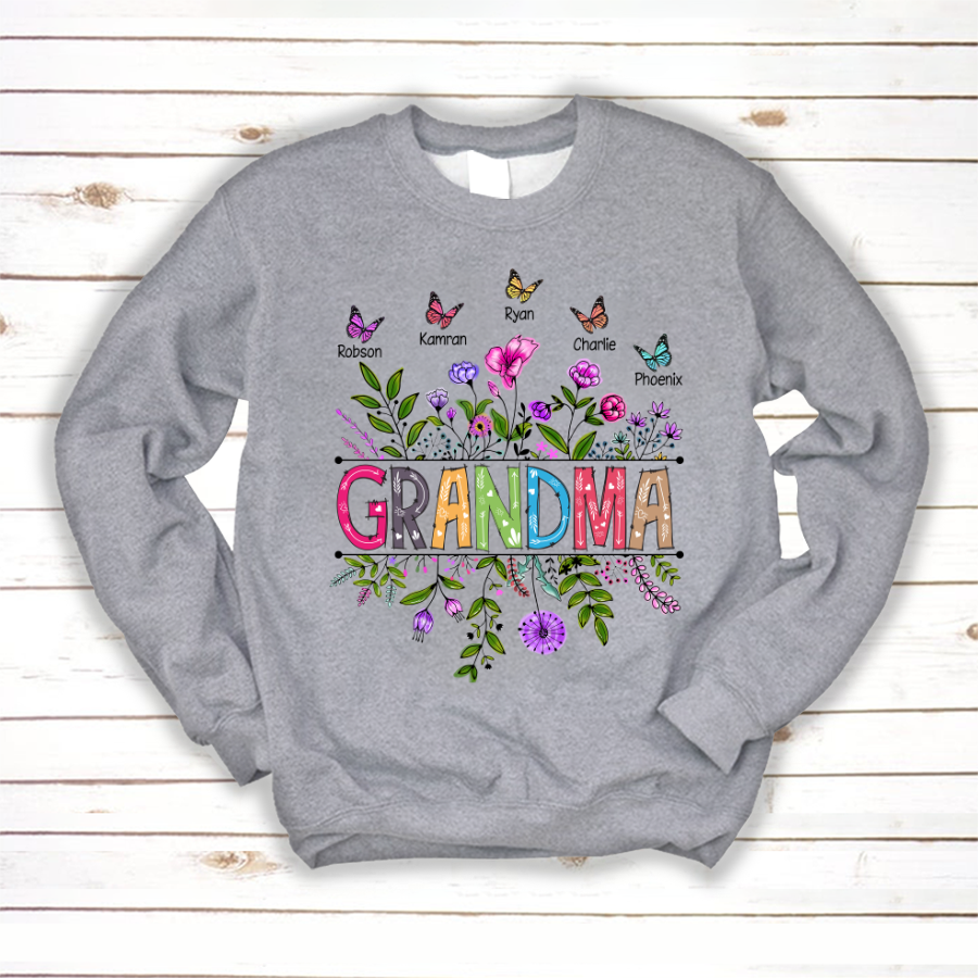 Wildflowers Grandma And Grandkids Butterfly Sweatshirt