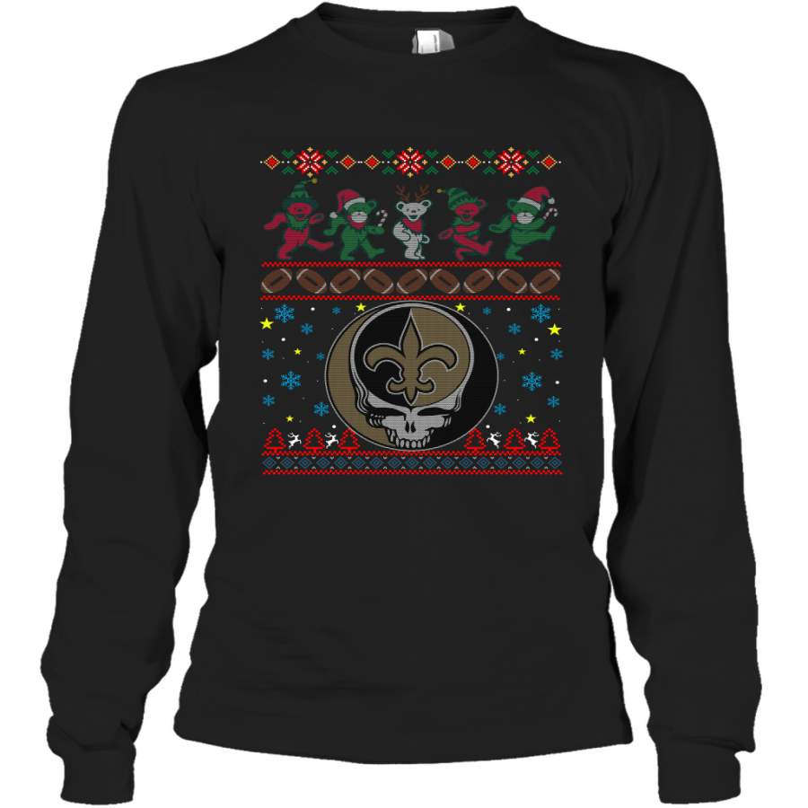 New Orleans Saints Christmas Grateful Dead Jingle Bears Football Ugly Sweatshirt Adult Unisex Long Sleeve T-Shirt