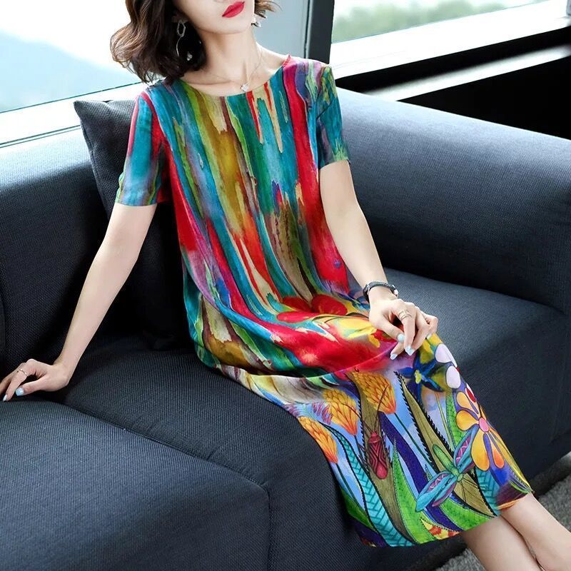 2021 New Summer Silk Dress Women Clothes Floral Beach Boho Dresses for Women Midi Plus Size Dress Elegant Vestidos Mujer KJ4816 alx