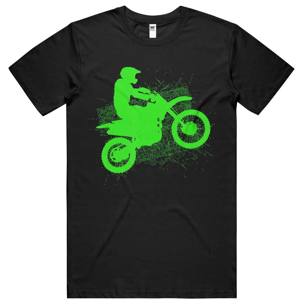 Dirt Bike Rider Tire Tracks Neon Green T Shirts