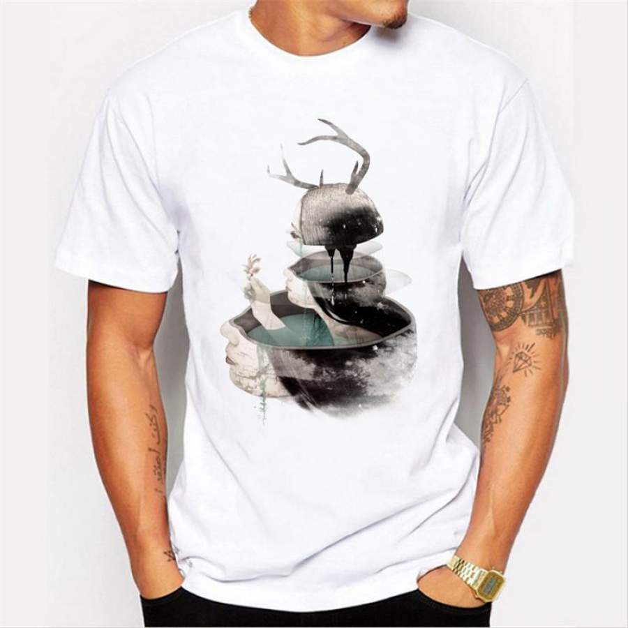 Summer Casual Men’s Colored drawing pattern T shirt Men Summer O-neck Hipster Graphic Animal Tees