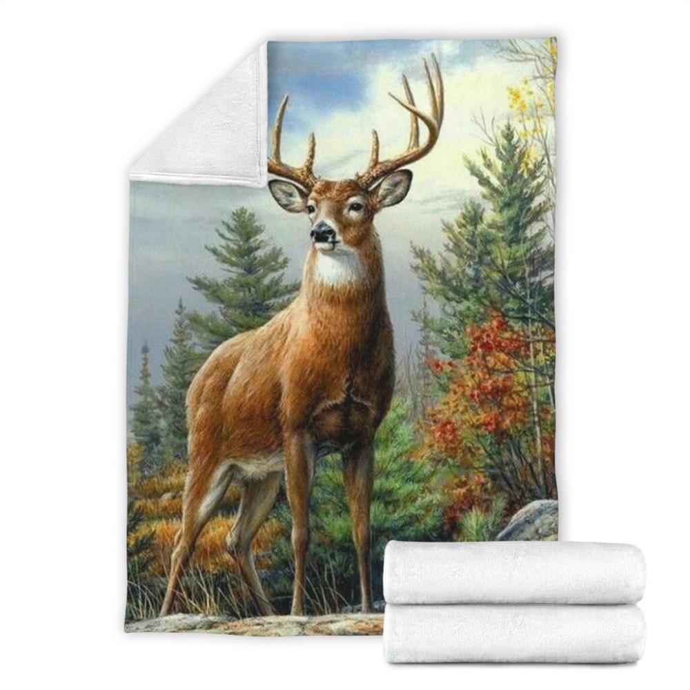 Animal Deer Hunting Picture Painting Fleece Blanket Family Gift Home Decor Bedding Couch Sofa Soft And Comfy Cozy