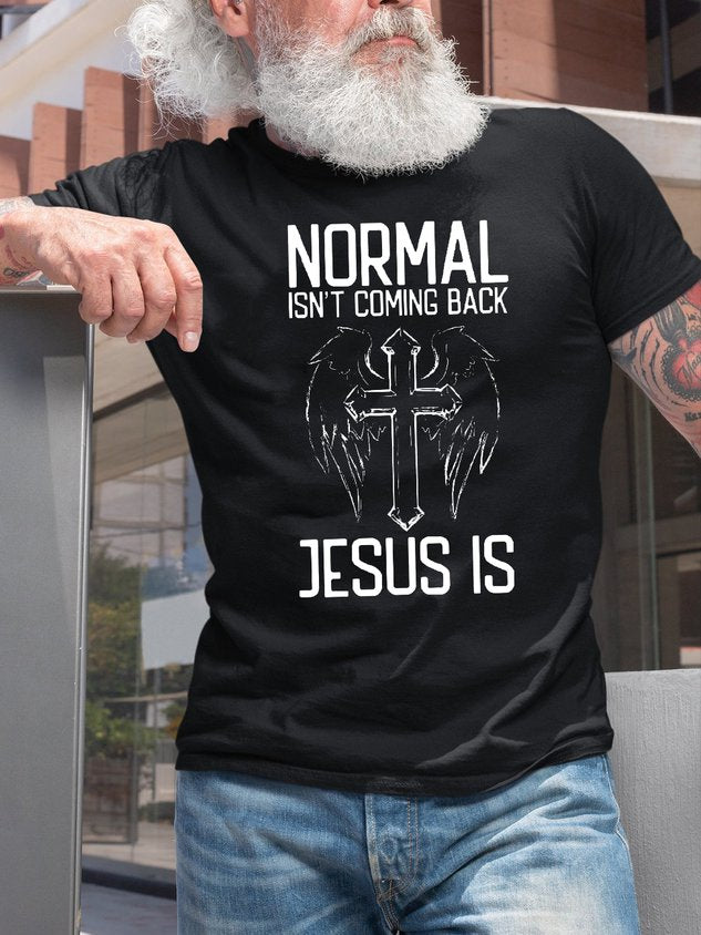 Men Jesus Cross Print Crew Neck Short Sleeve T-Shirt