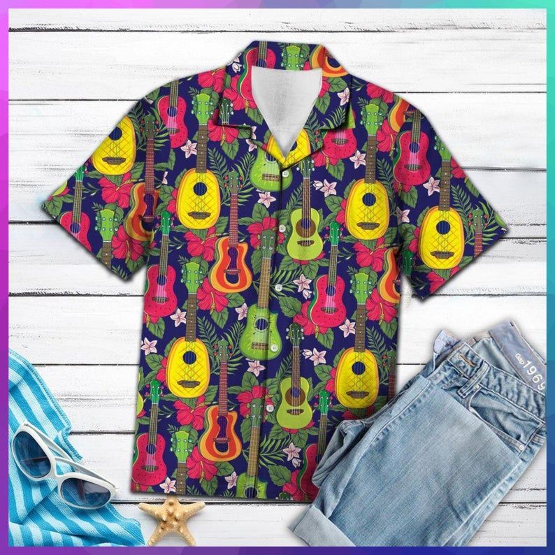 Ukulele Tropical Fruit Multicolor Best Design Hawaiian Shirt Dhc18064356