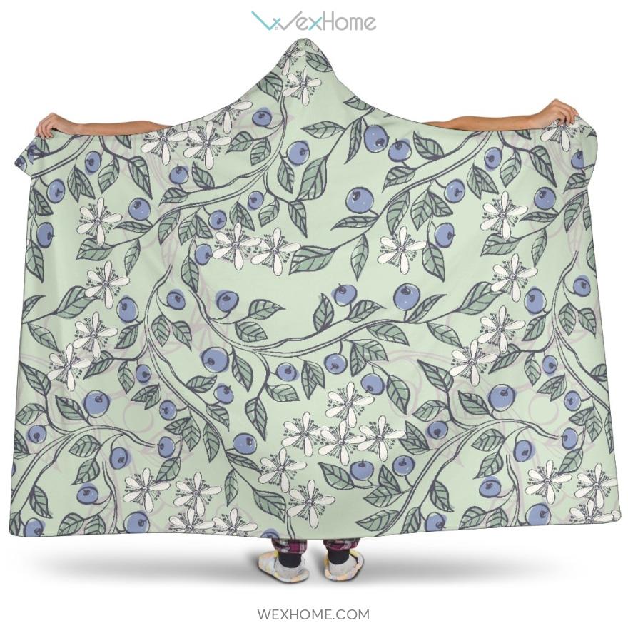 Hand Drawn Blueberry Pattern Hooded Blanket