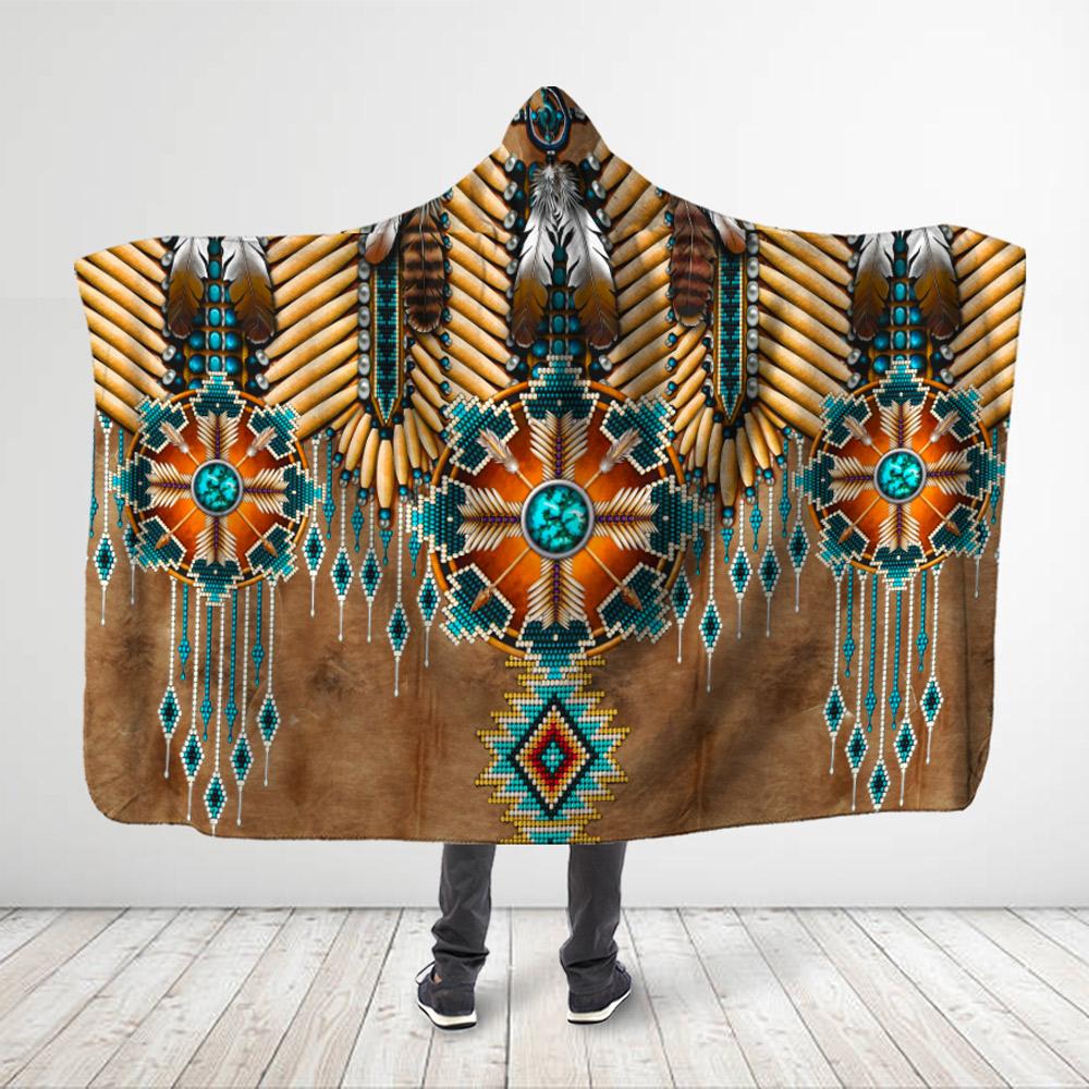 Native American Style 3D All Over Printed Mutilple Symbols – Peru Colored Hooded Blanket