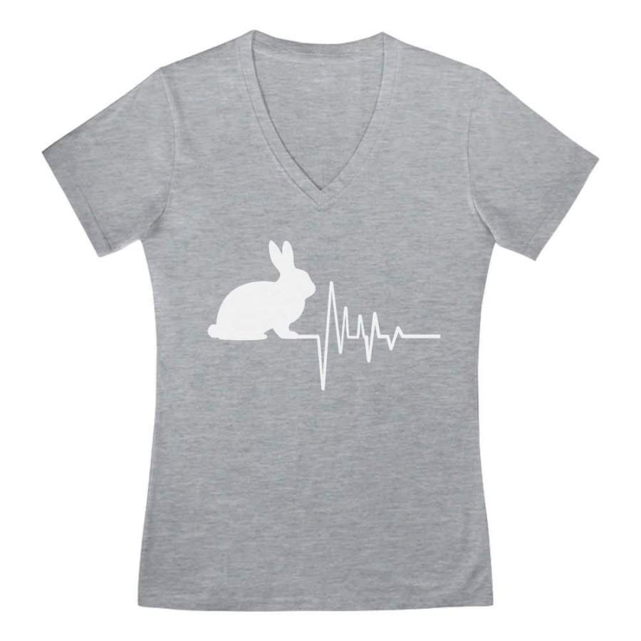 Rabbit Pulse Cute Easter Bunny Lovers Gift Idea V-Neck Fitted Women T-Shirt