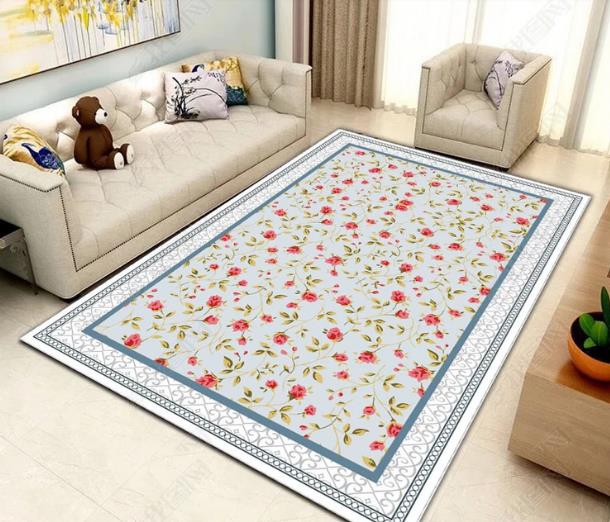 3D Nordic Red Flowers Whale Non-Slip Rug Mat 33