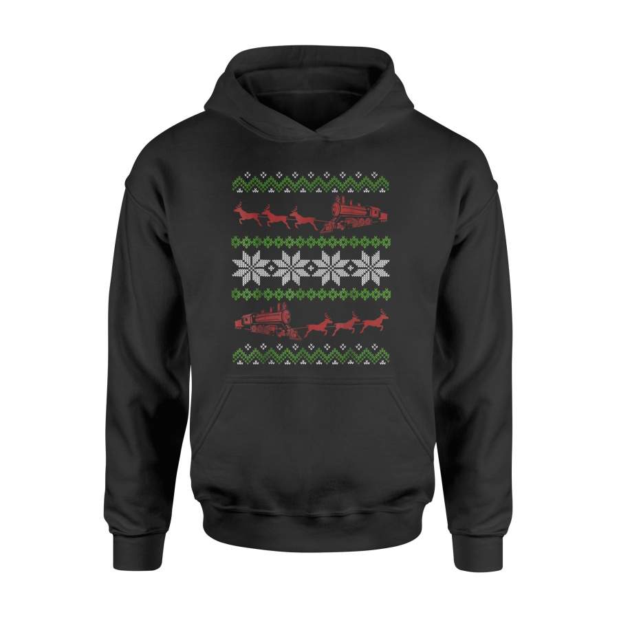 Ugly Christmas Sweater Style Gift Locomotive Train T-Shirt – Standard Hoodie